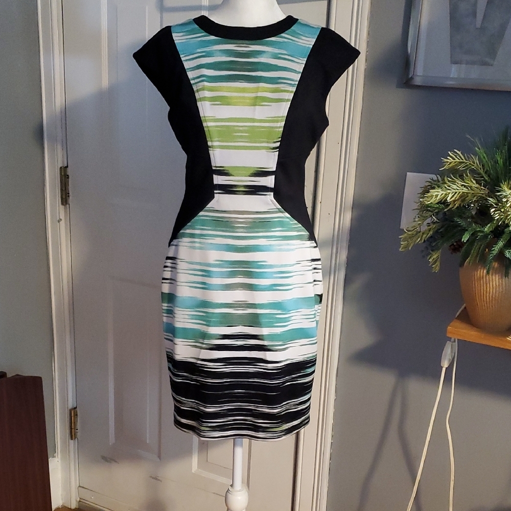 Maggy London Classic Black With Blue Green and White Garment